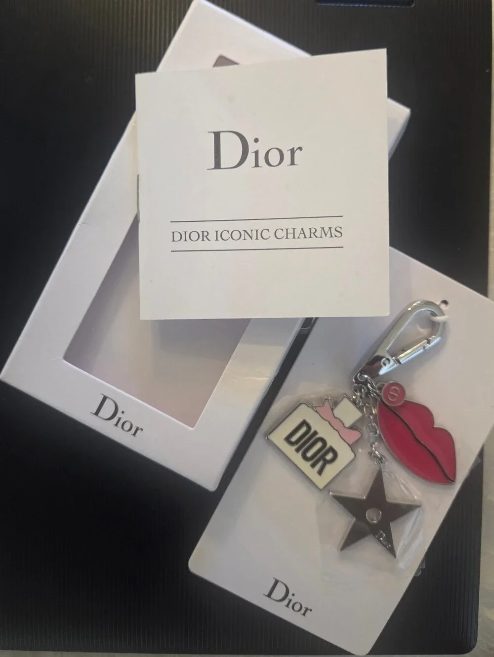 Dior Pink Quilted Leather Compact with Lip, Star & Dior Bag Charm Keychain